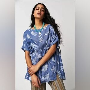 Free People We The Free Women's Moon City Floral Linen Blend Tunic Top - Size L